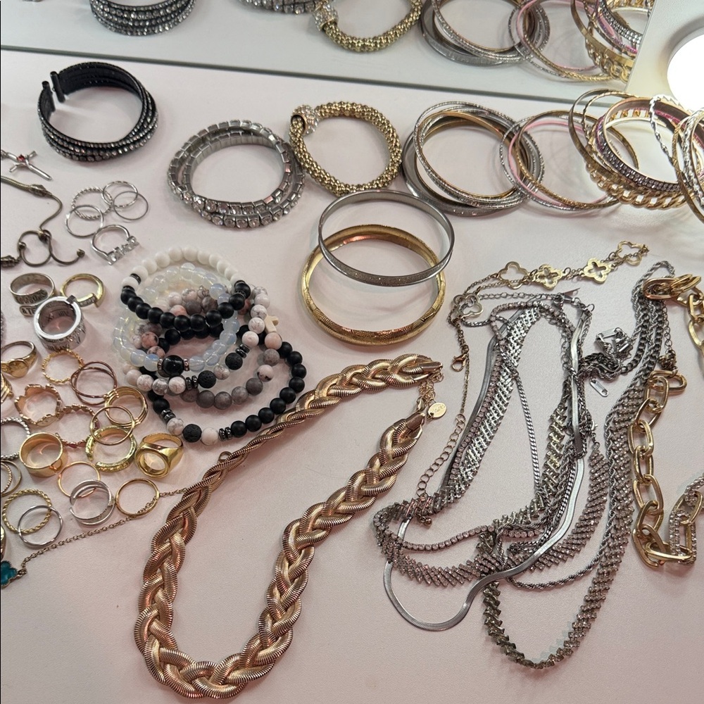 Gold and Silver Bracelet/Ring/Necklace Set - Picture 2 of 9